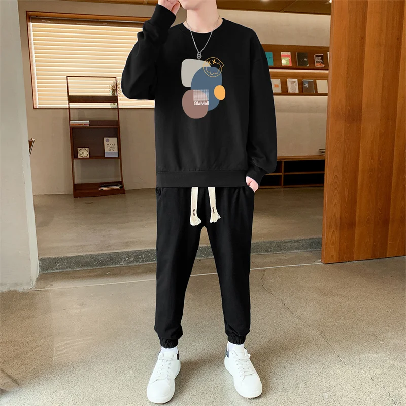 تنوعا البلوز سترة الرجال الملابس Sweatpants سترة البلوز مجموعة ربيع الخريف جولة الرقبة 2 قطعة البطانة قميص قمم السراويل #2