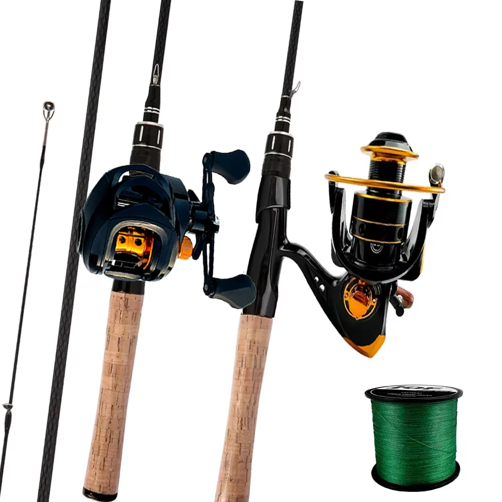 Draagbare Carbon Lokken Hengel en Reel Combo Set 1.68/1.8m Baitcasting/Spinning Visserij-reel Met Lijn voor karpervissen Pesca