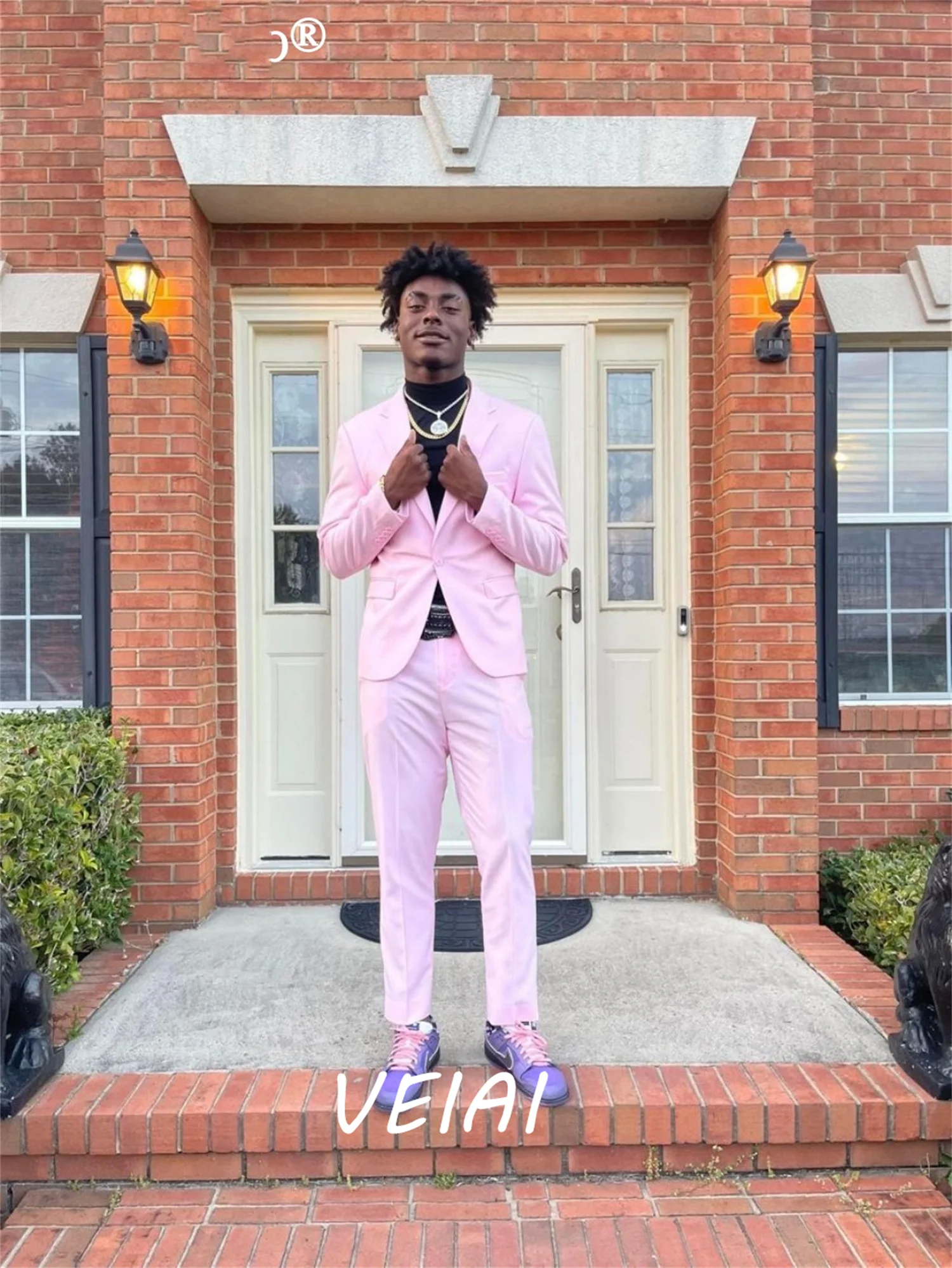 

Pink Prom Suits for Young Men One Button Blazer Sets Homecoming Party Wear for Boy costume rose pour homme 2 Pieces Coat+Pants
