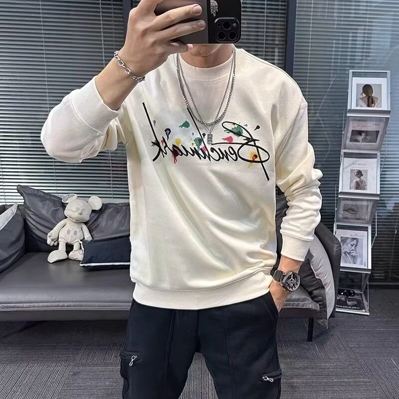 

Пуловер для молодых людей с белым алфавитом и круглым вырезом в стиле эмо 90-х годов, винтажное добро пожаловать, без бренда, теплые топы Overfit, S-толстовки для мужчин