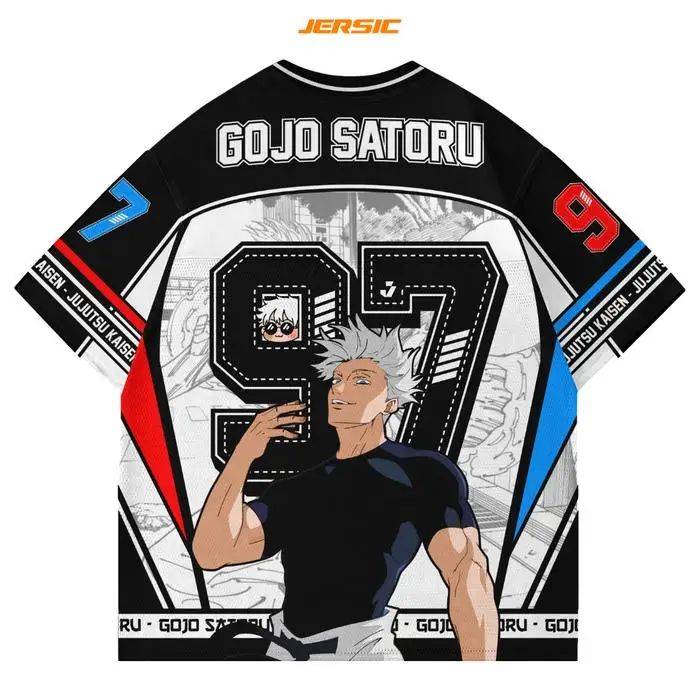 97 Jersey Gojo Satoru Jujutsu Kaisen Anime Y2k Estilo Coreano Kpop Beisebol Hóquei Camiseta Moda Casual Anime Unissex Tops Tee