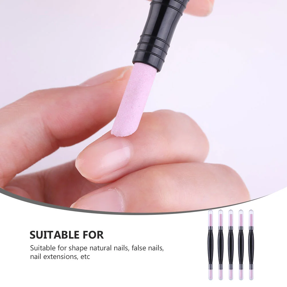 5 Pcs Nail Care Tools Stone File Quartz Pen Sanding Stick Polisher Polishing Rasp Fingernail Files