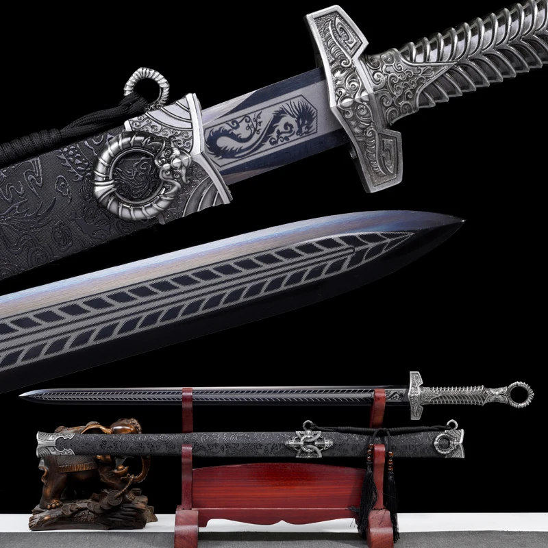 

Chinese Kongfu Sword High Manganese Steel Blade Real Full Tang Sharp Handmade Ready for Battle Metal Handle Red Flame Katanas