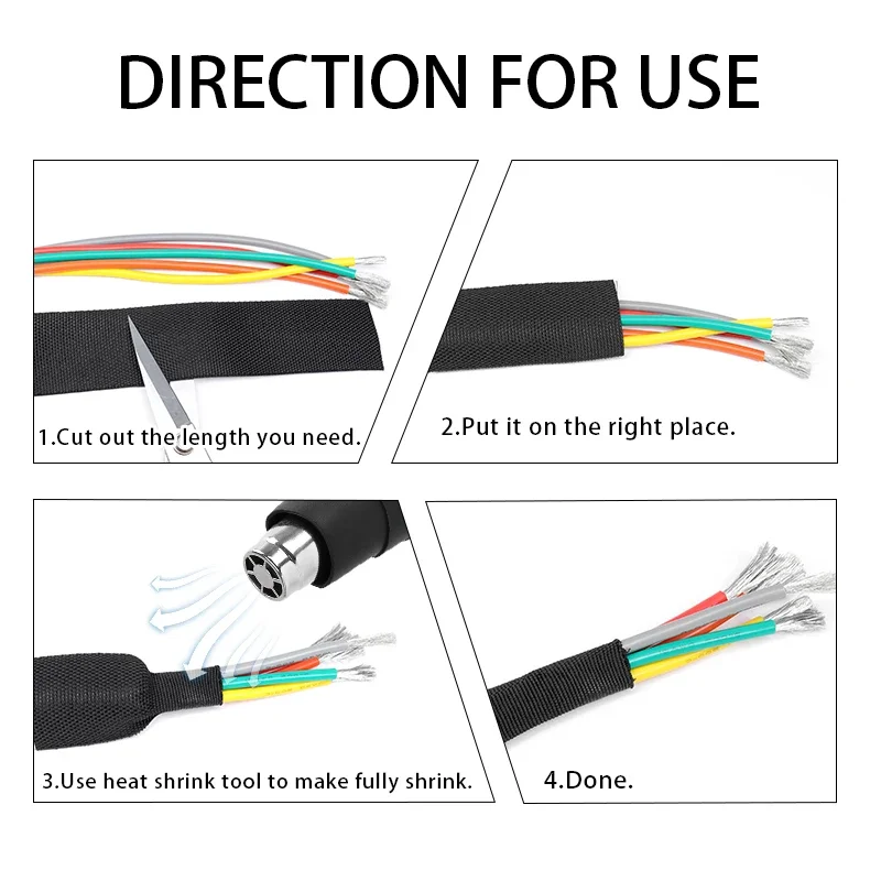 1~50m PET Braided Cable Sleeve Heat Shrink Tube Insulation Flam Retardant Shrinkable Wrap Sheath Wire Protection Cable Organizer