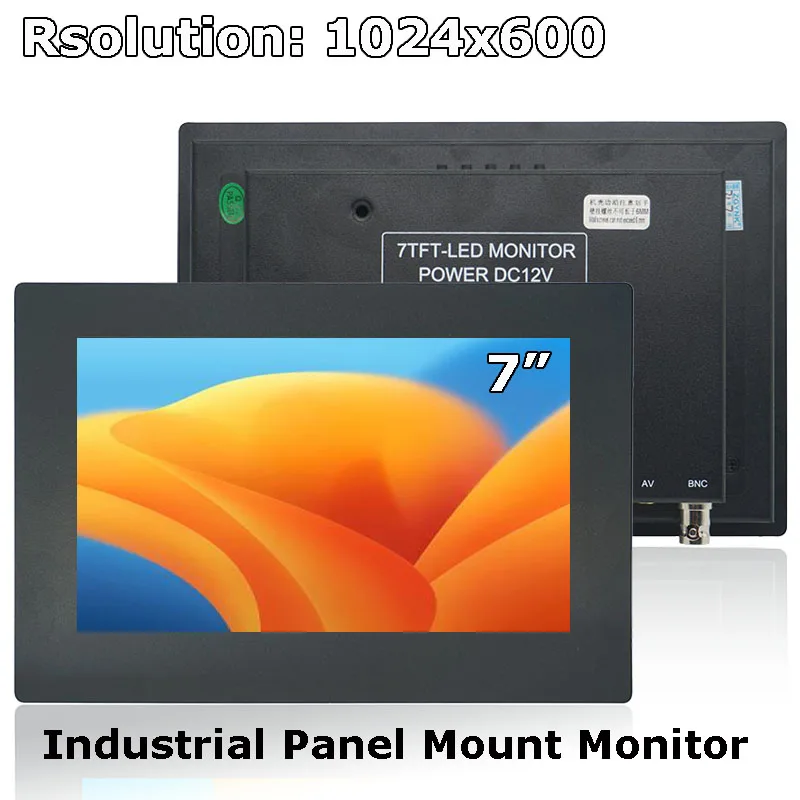 7 Cal tanie małe przemysłowe mocowanie panelu VGA HDMI Monitor LCD o rozdzielczości 1024x600