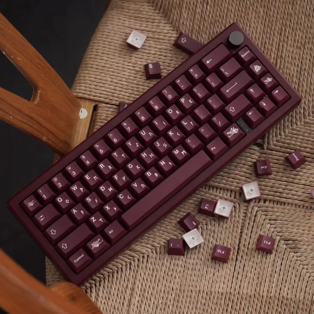 GMK BLOT juego completo de teclas con temática PBT, tapa de teclado roja oscura personalizada, perfil de cereza, accesorios de teclado mecánico