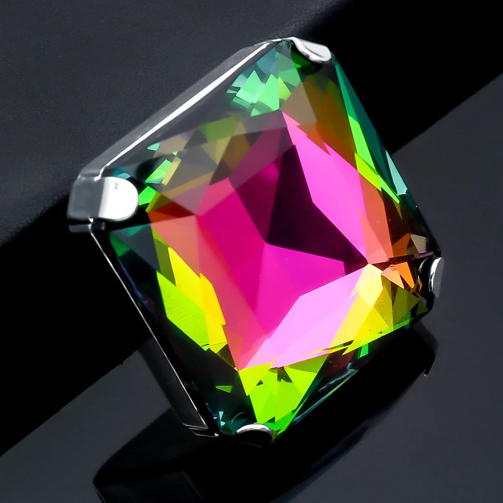 Stone Fans Giant Square Crystal Ring Statement AB Color Jewelry Champagne Ring Exaggerated Large Finger Jewelry for Women