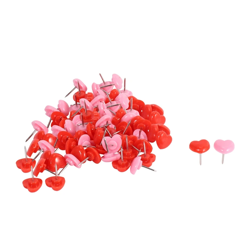 

50 PCS Heart Push Pins, Red Bulletin Boards Thumb Tacks, Pink Cute Wall Tacks Decorative For Cork Board Home And Office