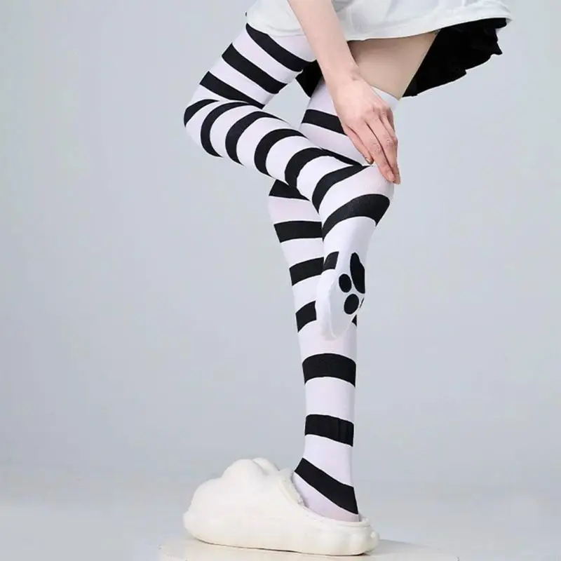 195E Phụ Nữ Nhật Bản Sọc Đùi Vớ Cổ Cao Anime Cô Gái Mèo Dễ Thương Móng Vuốt In Trên Đầu Gối Dài Tất Trang Phục Hóa Trang Hàng