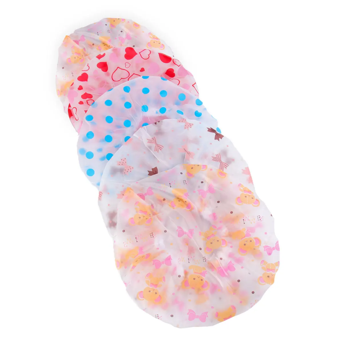 

5pcs Shower Caps Waterproof Elastic Lace Hats Bath Shower Hair Dry Cover Women Salon Hats Bathroom Accessories (Assorted Color)