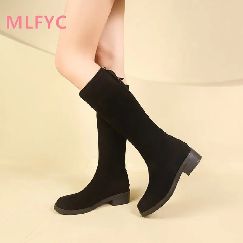 Suede long boots for women in autumn and winter retro elastic boots ladies slim and tall boots