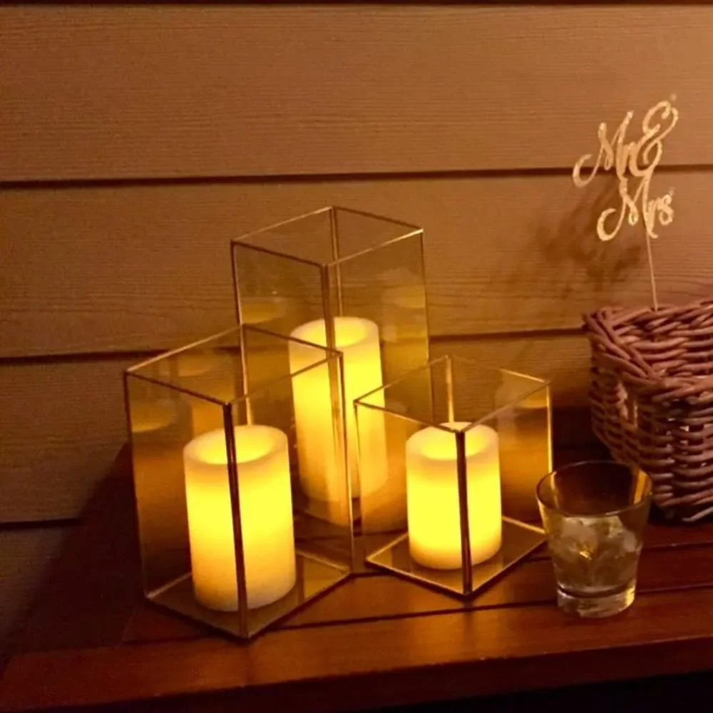 Glass Hurricane Candle Holder Set of 6-18, Gold Large Hurricane Centerpiece for Table, Tall Floor Square Pillar Candle Holders