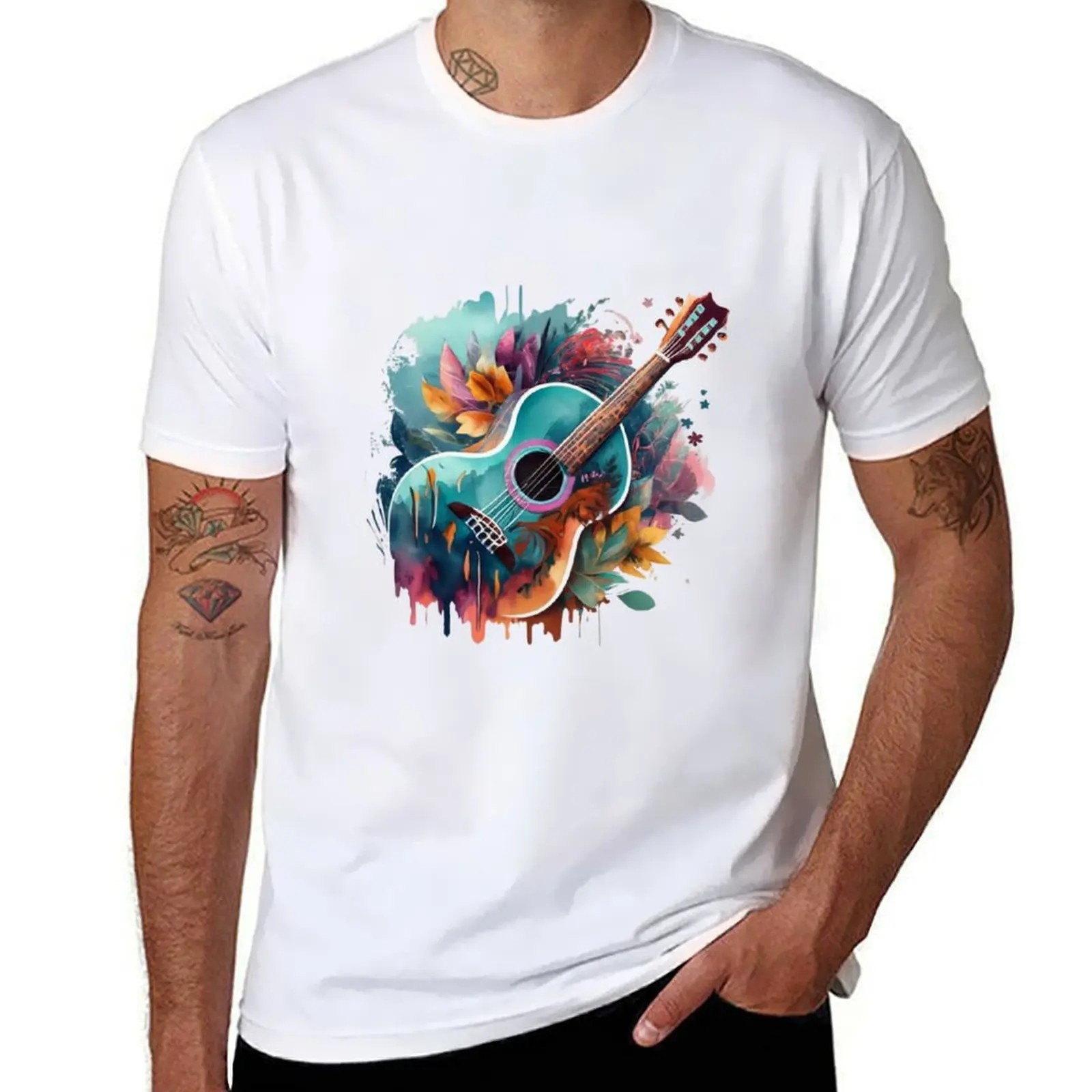 

Gitar watercolor painting T-Shirt cotton t shirt pack man t shirt luxury man t shirt graphic T-shirt