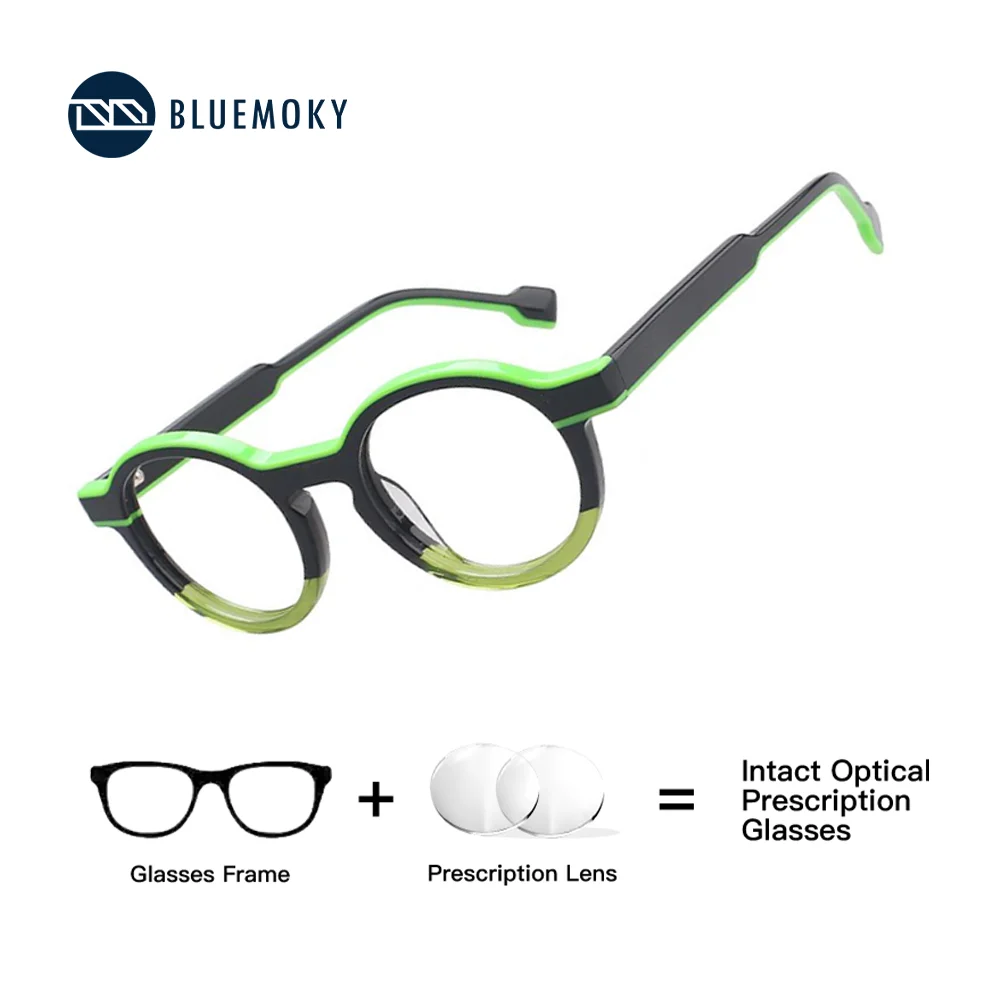 

BLUEMOKY Retro Acetate Round Prescription Glasses for Unisex Photochromic Eyeglasses Progressive Eyewear
