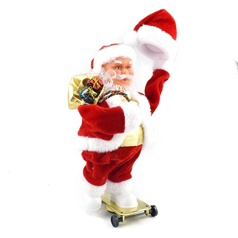 Novelty Creative Cute Father Christmas Skateboard Rocking Hat Dynamic Electric Toys with Music Children's toys Christmas gift