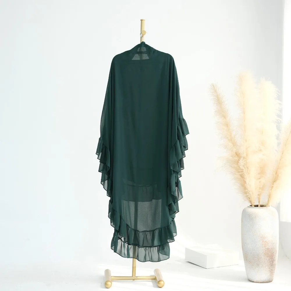 

Classic Long Chiffon Muslim Abaya Solid Color One-piece Ramadan Khimar Abaya Headscarf Prayer Dress Dubai Saudi Black Robe