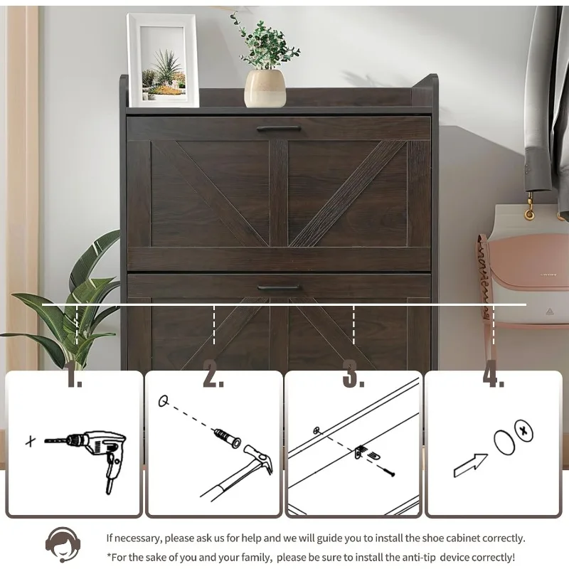 Armoire de rangement pour chaussures avec 2 fermetures à rabat, supports de rangement autoportants minces pour entrée, couloir, organisateurs étroits cachés