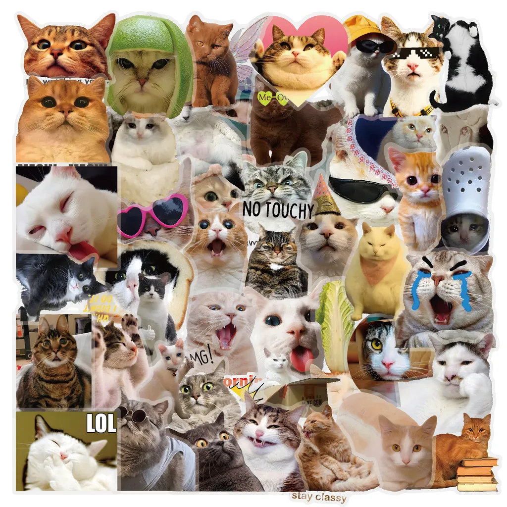 Whimsical Feline Graffiti Sticker Pack 50 Sheets, Cute Cartoon Stickers for Luggage Water Bottle and Gadget Giajar Sticker Store
