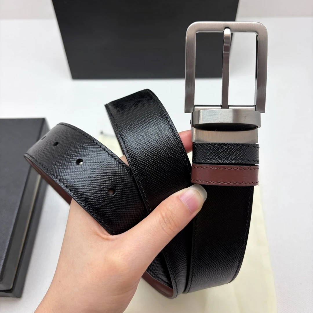 Luxury Men's Rotatable Square Pin Buckle Reversible Dual‑Sided Cross‑Grain Leather Belt Business Casual Waist Strap Holiday Gift