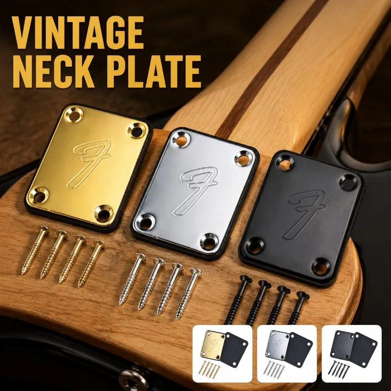 F Logo Metal Neck Reinforcement Plate Electric Guitar Heel Protective Board Complete with Mounting Screws Stable Strengthening