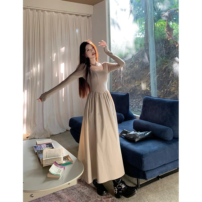 فساتين نسائية بأكمام طويلة فستان وصيفة العروس للربيع أشرطة من الساتان مزين بخصر ملتوي كبير الحجم طراز فرنسي أنيق بسيط #3