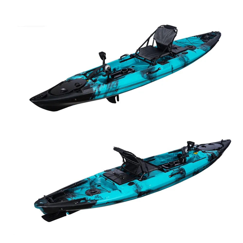 

12ft Popular Ocean Water Sea Propeller Pedal Fishing Boat Kayak With Rod Holder Frame Chair Foot Brace Accessories Trolley