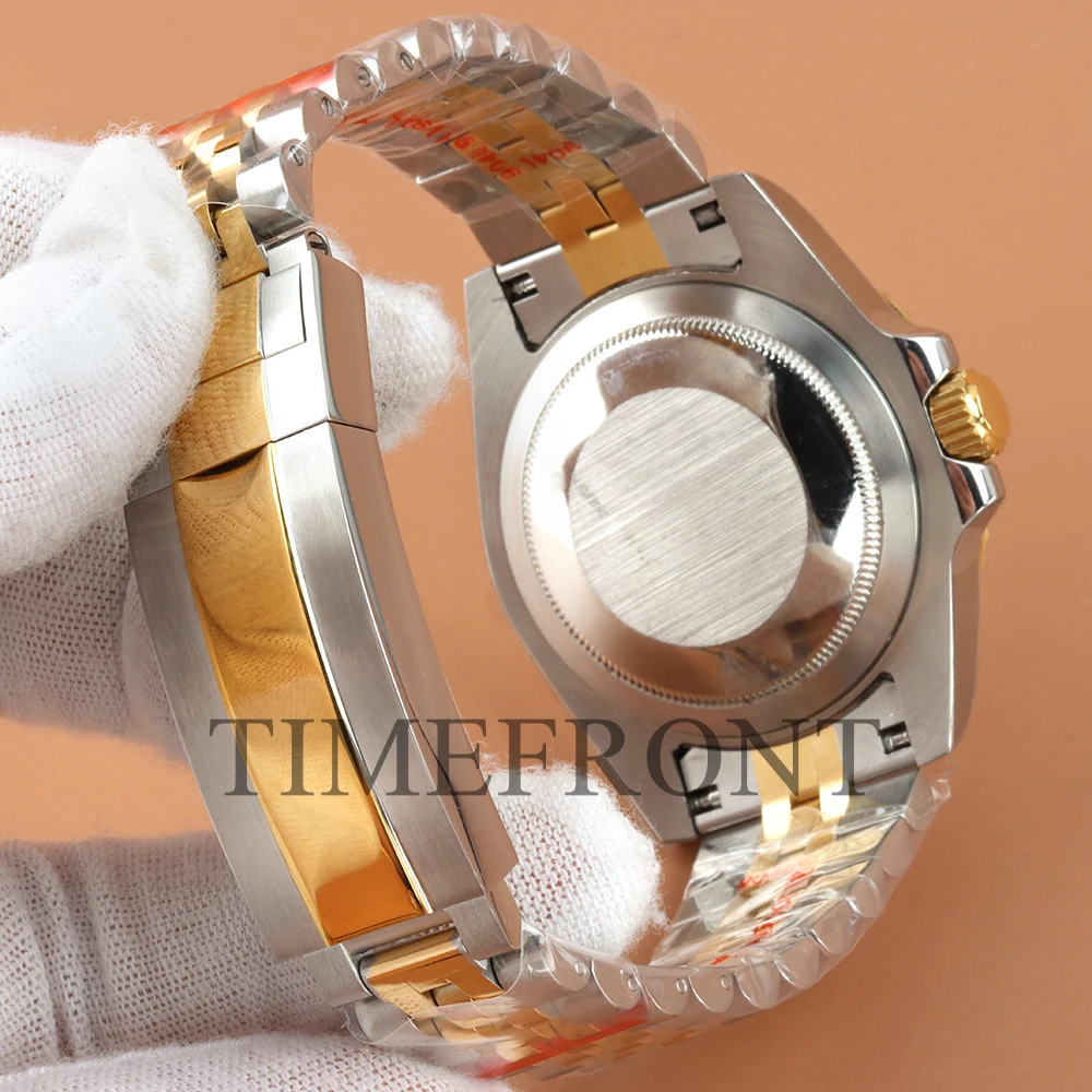 40mm NH35 Gold Watch Case Dark Blue Ceramic Bezel Sapphire Glass For SUB GMT NH34 NH35 NH36 NH38 Movement Oyster/Jubilee Strap