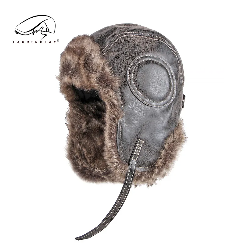 Russian Trapper Soviet Ushanka Bomber Hat Knitted Leather Earflap Fur Lined Winter Cap for Men Women