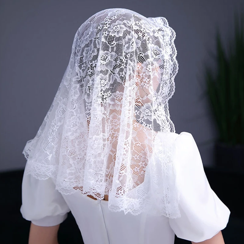 Lace Mantilla Veil Soft and Comfortable 2 Colors Black and White Spanish Style Rose Lace Veil Head Covering D Shape