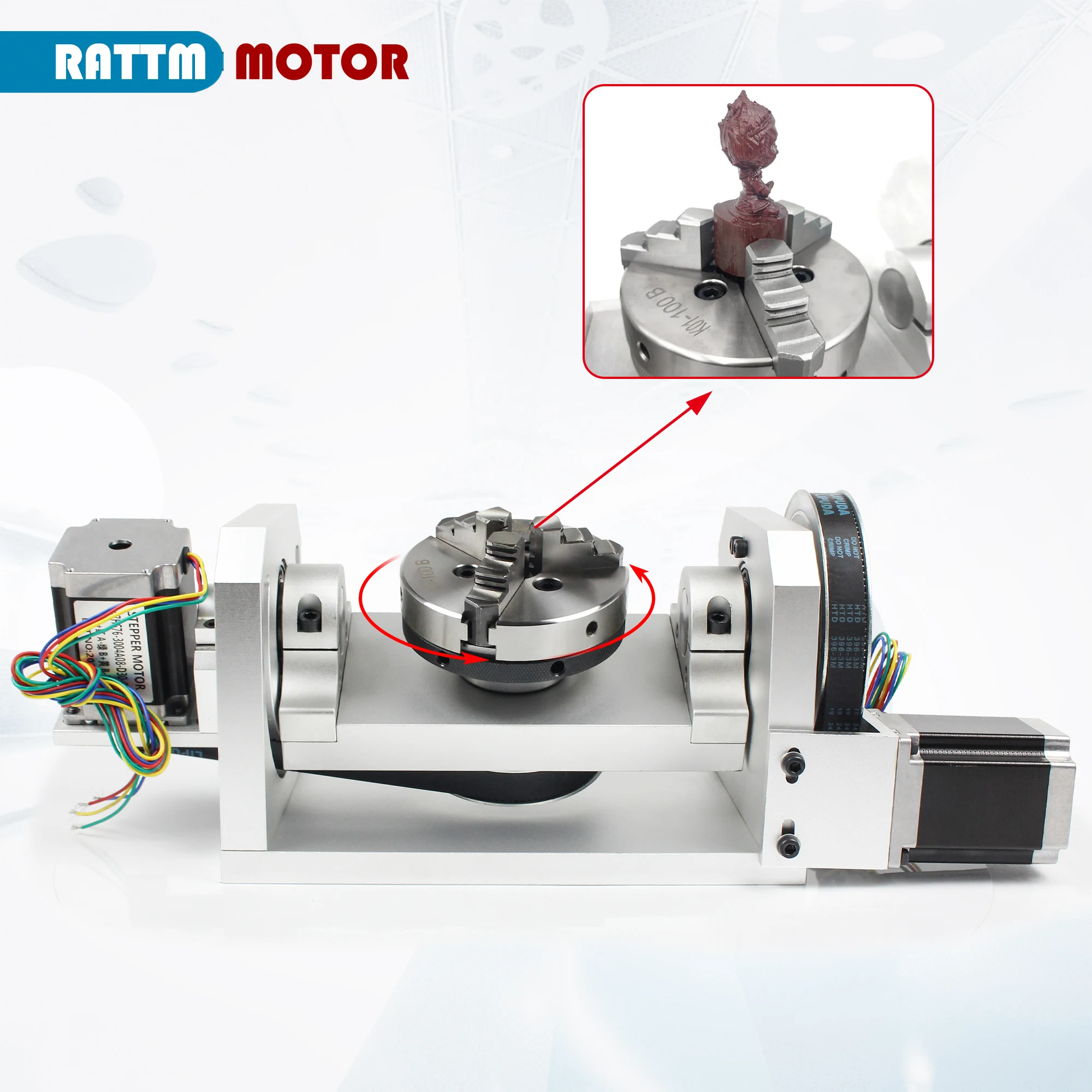 CNC Router 4th Fourth 5th Fifth A Axis Rotary Table Axis Dividing Head + 3 Jaws Chuck 100mm + Nema 23 Stepper Motor