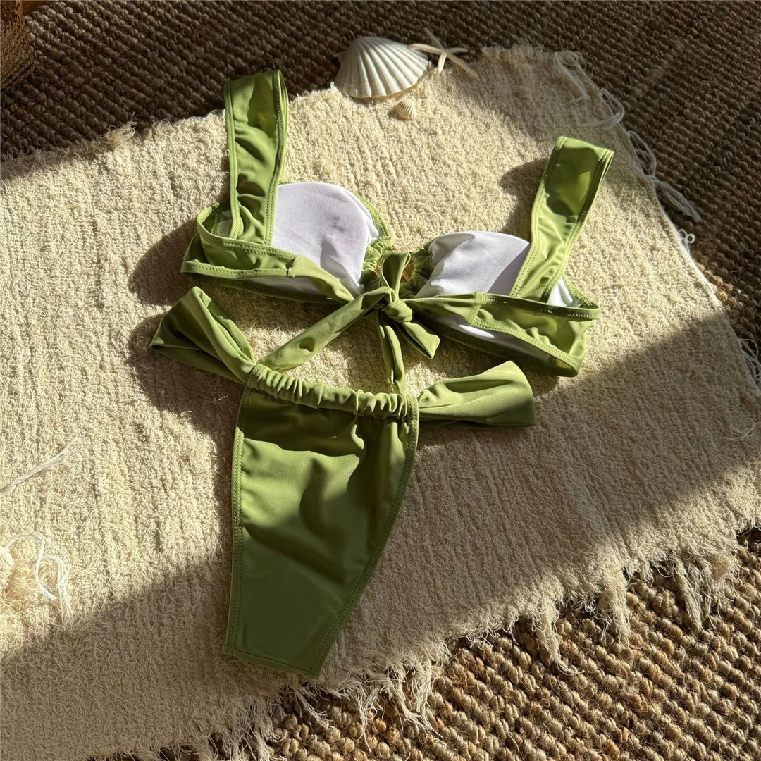 Sexy Metall-Stern-Ring, hoch geschnittener Bikini, Damen-Badeanzug, zweiteiliges Bikini-Set, gepolsterter Badeanzug, Badebekleidung, Badeanzug, Modell V6344. – Detail 15