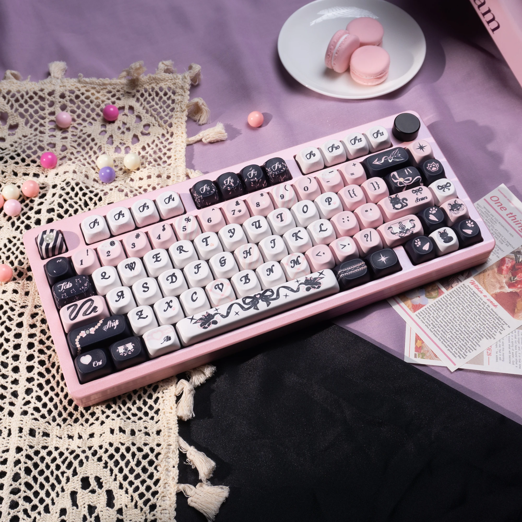 130+ Keys MOA Profile Honey Cat PBT Keycaps Customs 5 Side Dye Sub Key Caps for Cherry Gateron MX Switches Mechanical Keyboards