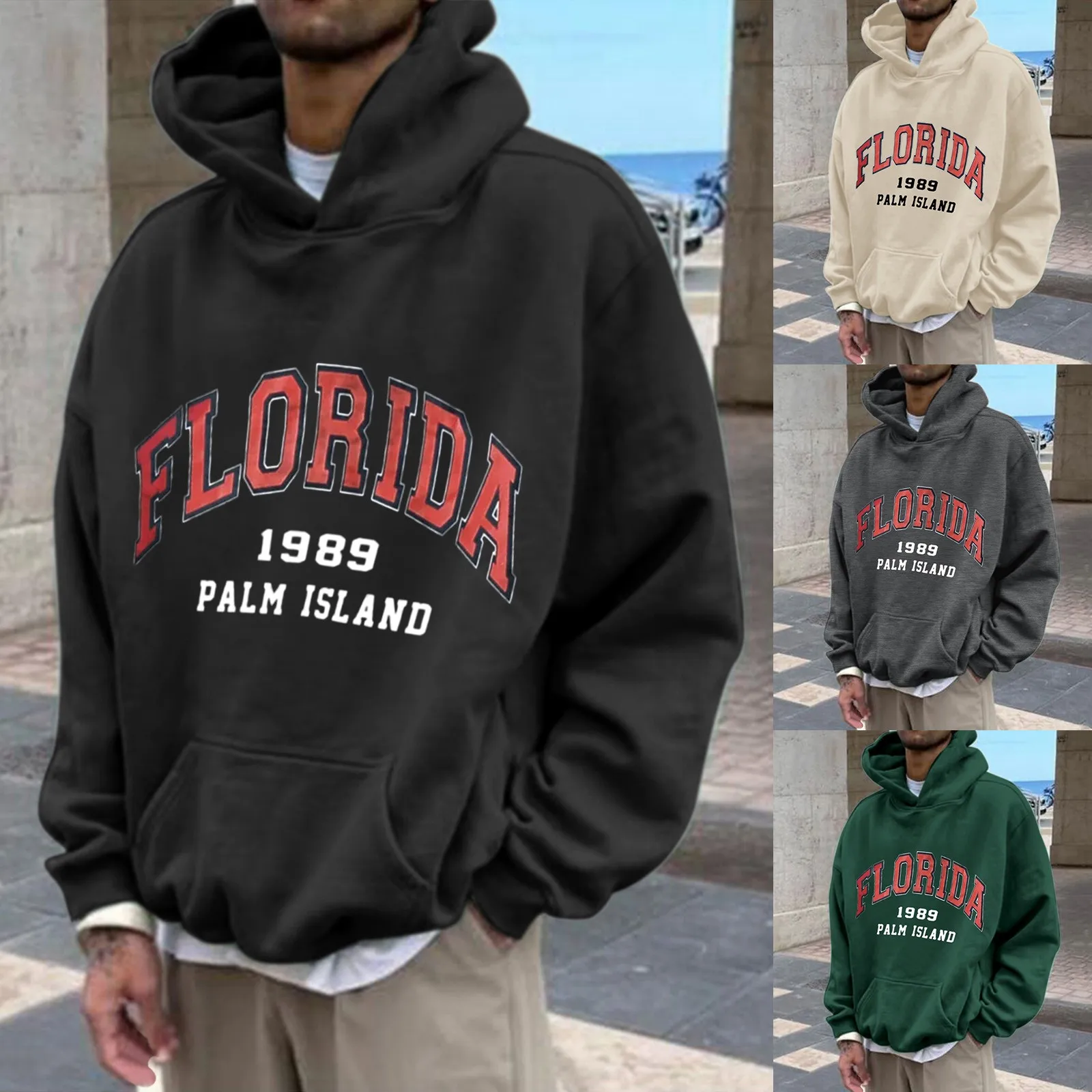 Men Women Florida U.S.A City Hoodies Fashion Letter Printed Graphic Sweatshirts Loose Casual Harajuku Hooded Pullover Sportwear