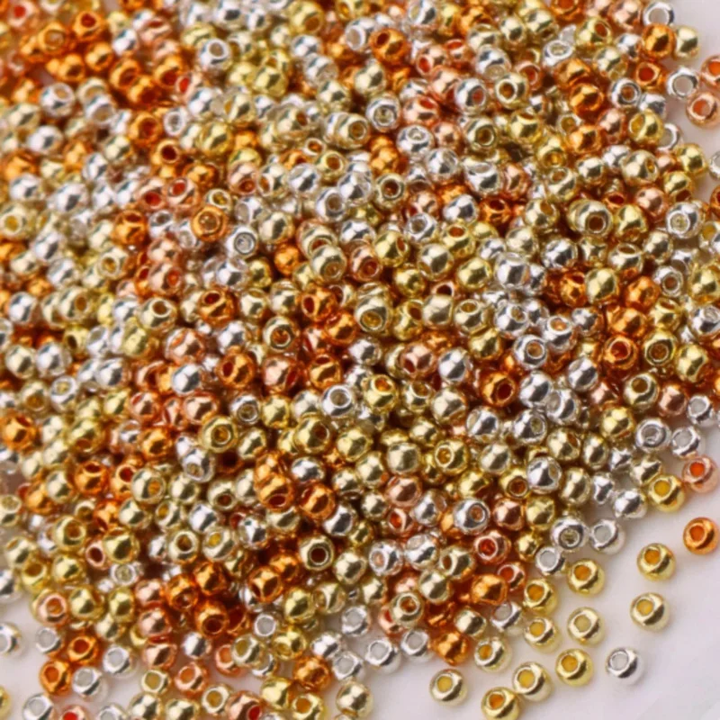 Clothing DIY 1000pcs 2mm Glass Rice Beads 11/0 Metallic Color Glossy Uniform Handmade Craft Beads Scattered Beading Supplies