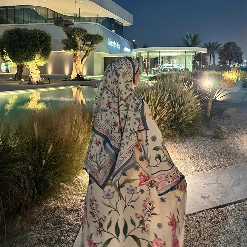 Autumn New Muslim Floral Print Maxi Cardigans Casual Long Sleeve V-neck Commute Coat Temperament High Waist Lady Party Colthing