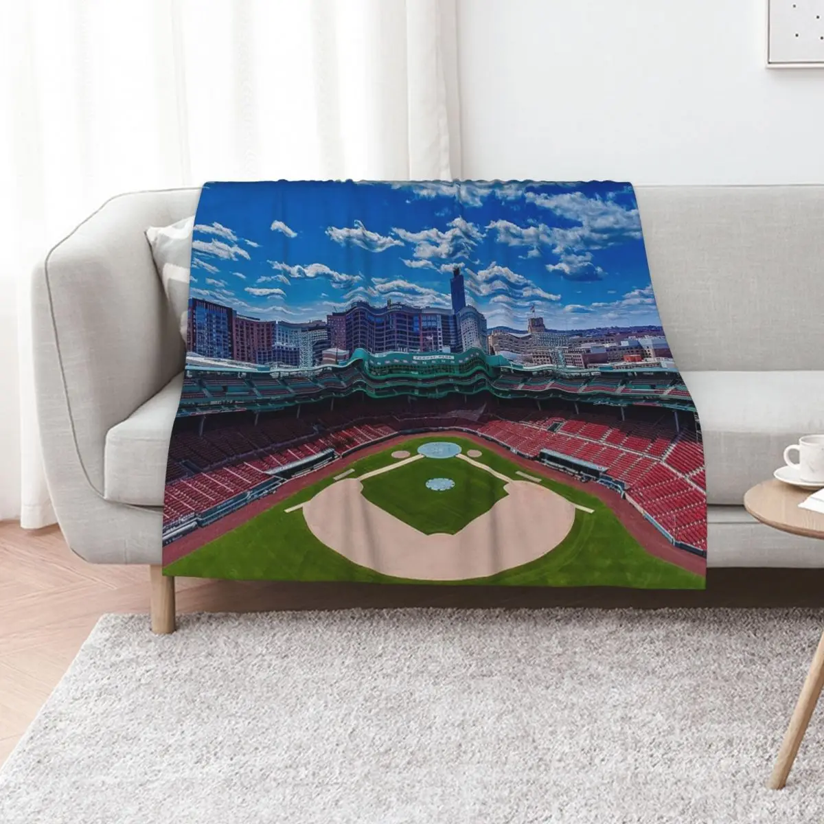 Fenway, estadio de béisbol de Boston, campo de juego, vista al campo, horizonte de Boston, Beantown, manta de franela, mantas gigantes para sofá