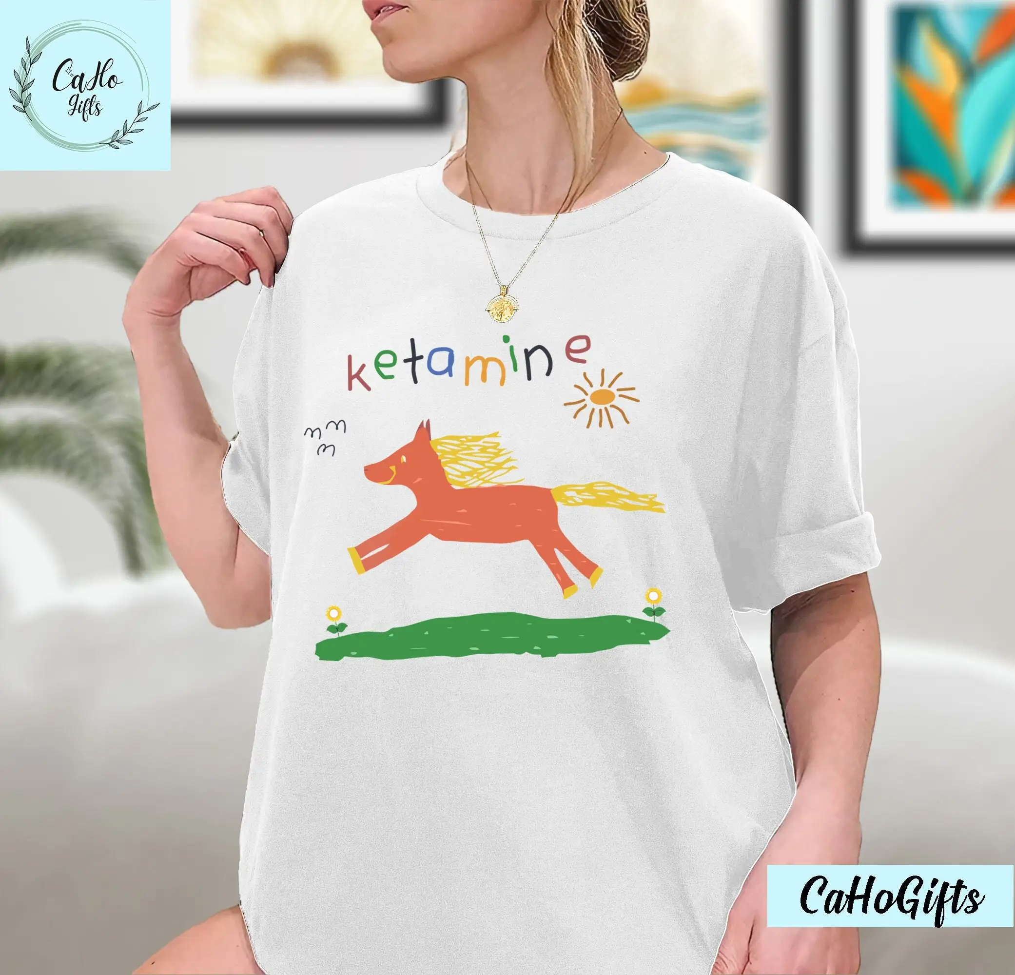 Ketamine Horse Funny T Shirt Child Drawing Rainbow Meme Sweat