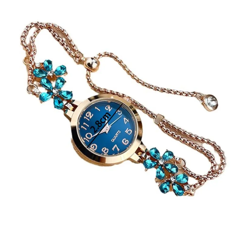 أزياء زهرة حجر الراين الساعات حزام قابل للتعديل بسيط ساعات المعصم سوار كوارتز ساعة المرأة