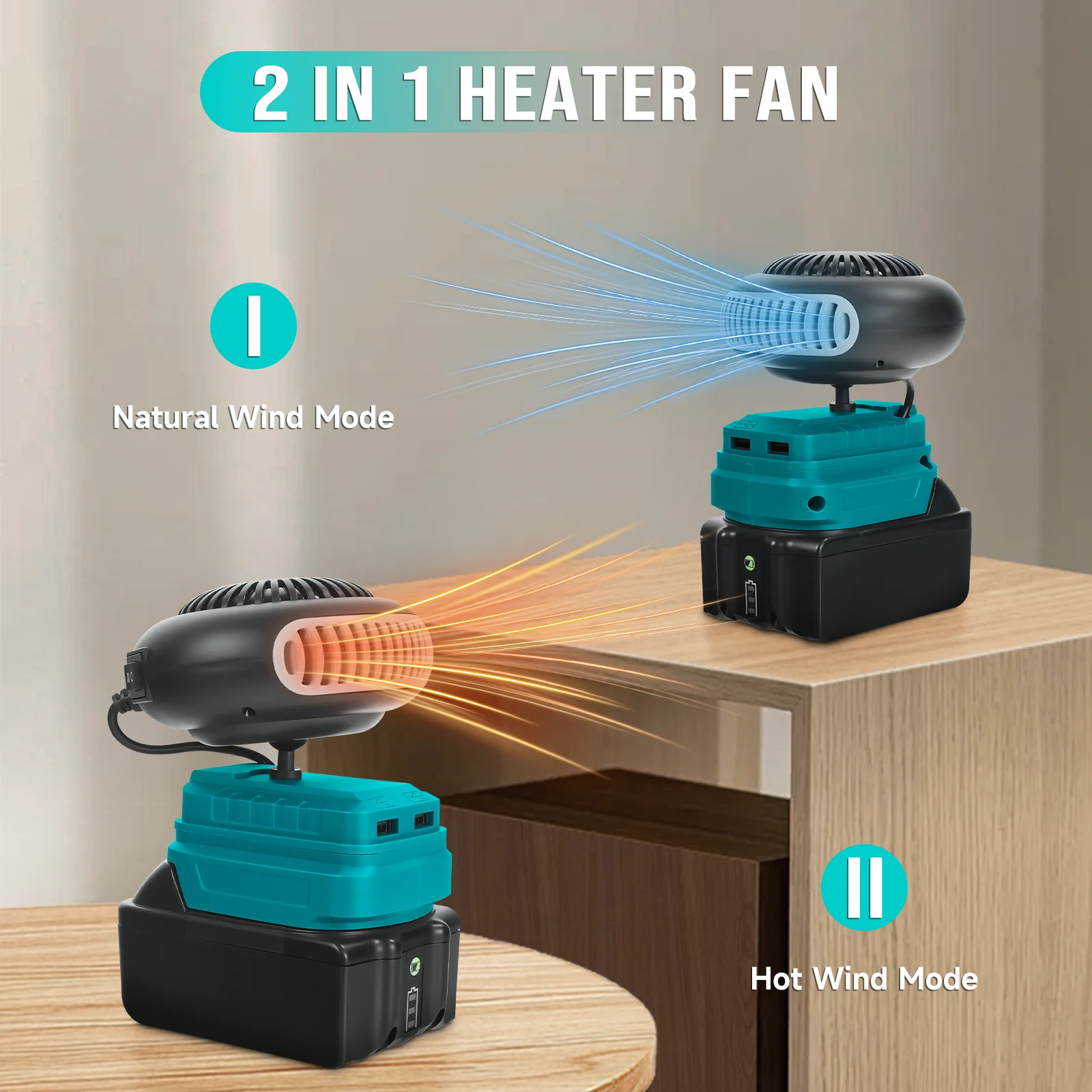 المحمولة الكهربائية الدافئة منفاخ الهواء مروحة سخان الرياح الساخنة والباردة وضع مزدوج مع منفذ شحن USB المزدوج ل دبوس بطارية ماكيتا 18 فولت