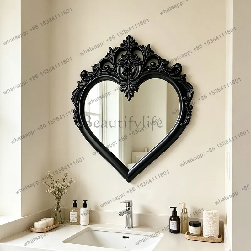 French retro love makeup mirror medieval art carved special-shaped home bathroom entrance wall decorative mirror