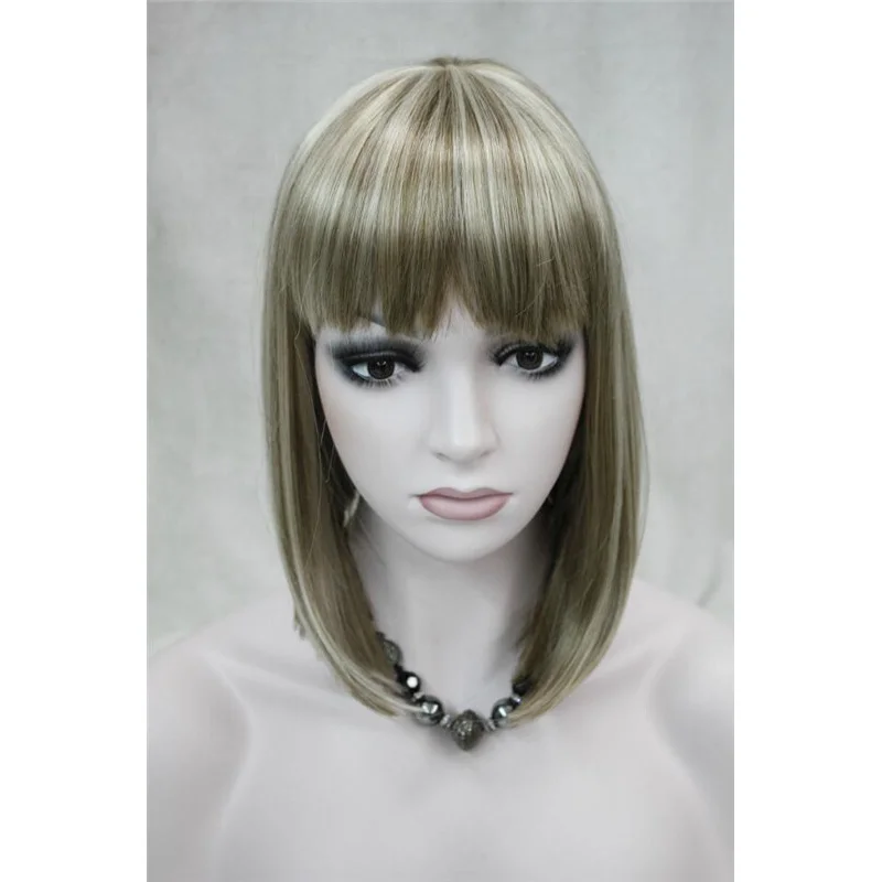 

Women Wig Short Straight Hair Wig Dark Golden Brown Female Full Wig+Wig Cap