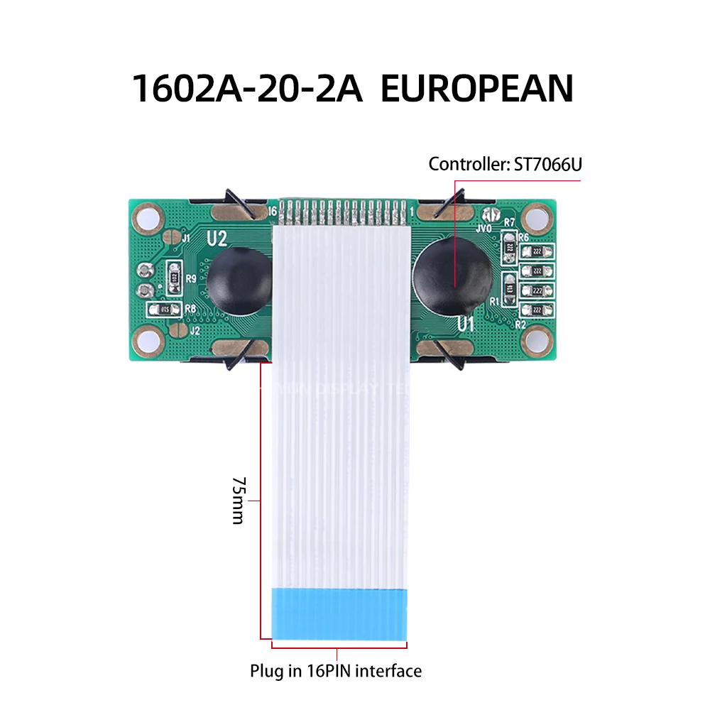 LCD1602A-20-2A European Character Display FPC75MM Amber Black Text 16*2 Industrial Grade Display Screen