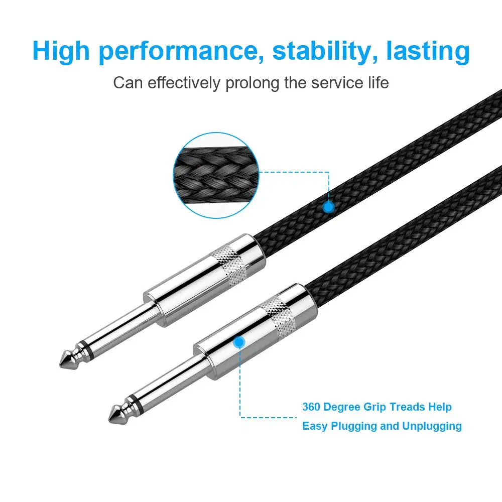 TS 1/4 дюймовый плетеный кабель для гитары, моно 6,5 прямой к прямой 6,35 мм несбалансированный аудиошнур для электрической гитары, басов