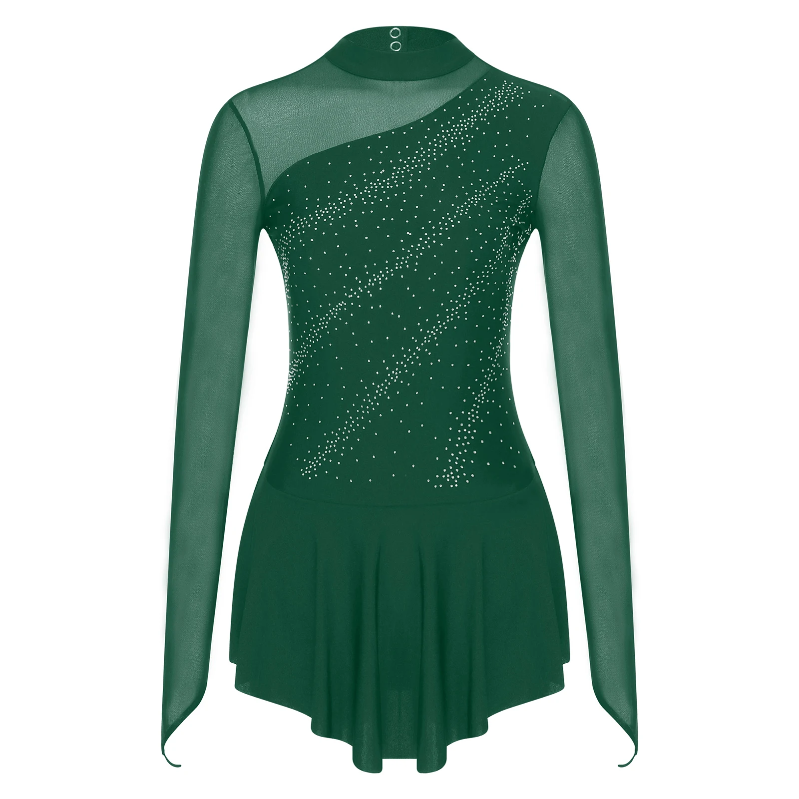 Women Adults Figure Skating Lyrical Modern Dance Dress Competition Costume Mesh Splice Leotards Dress Gymnastic Ballet Dancewear