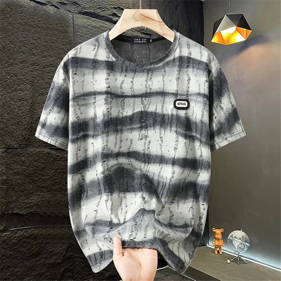 10XL 11XL Plus Size T-shirt Men Summer Short Sleeve Tops Tees Male Fashion Casual Tie-dye Ripped T-shirt Big Size 11XL - Image 3