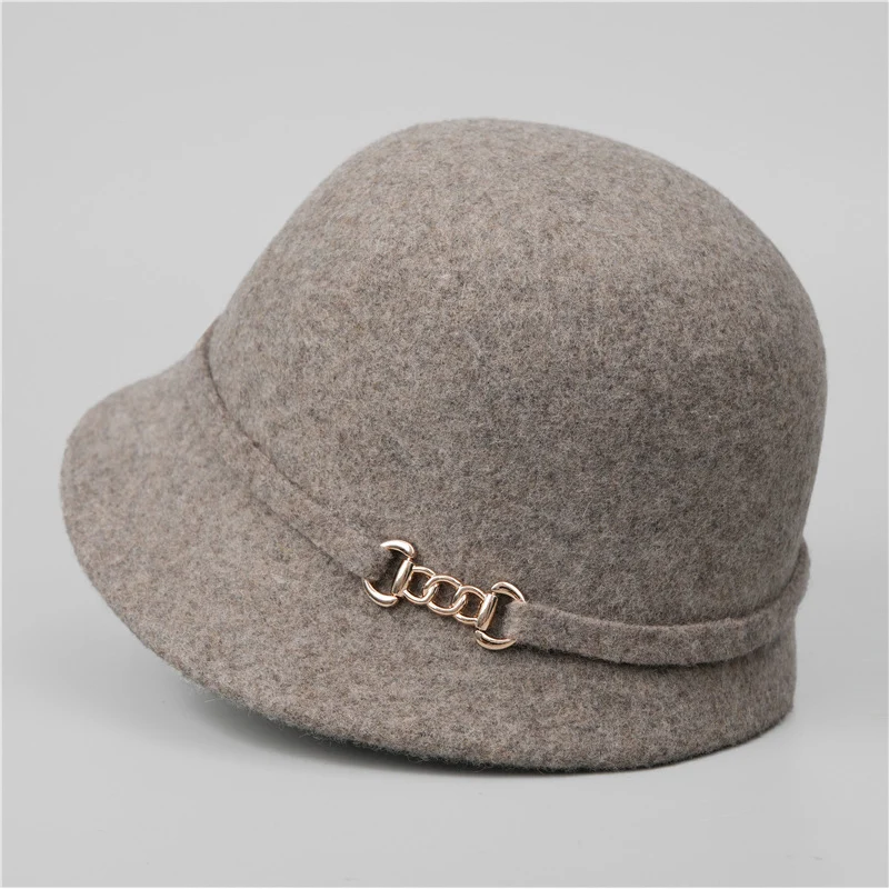 Franch Style Wool Bucket Cap Retro Elegant Fedora Hat With Metal Snap Autumn Winter Warm Stylish Fisherman Hat For Mother Gifts