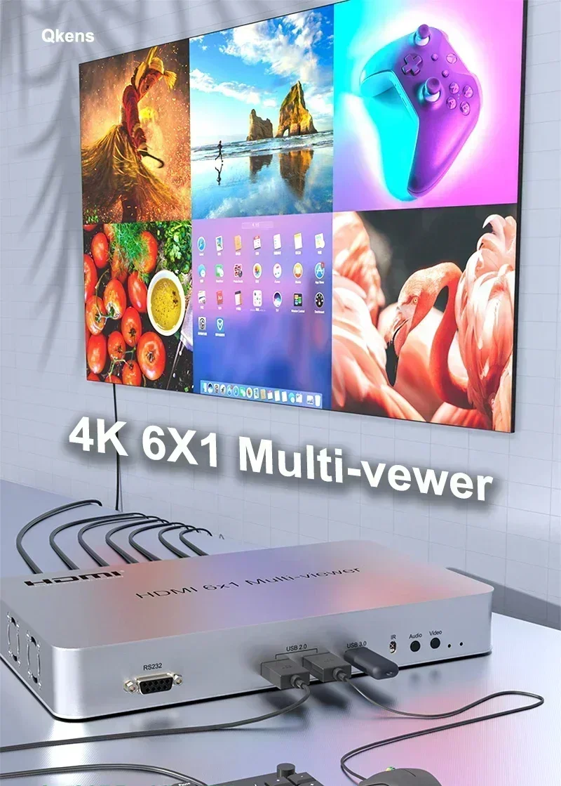 1080p 6x1 HDMI Multiviewer Multi Screen Divider 4x1 Quad Multi-viewer Seamless Switch Keyboard Mouse PIP Zoom in Out 180° Rotate