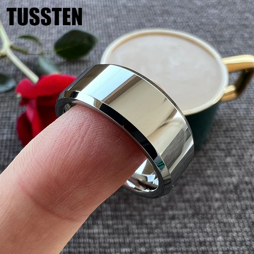 TUSSTEN 6/8MM Men Women Tungsten Engagement Wedding Band Ring High Polished Beveled Finish Comfortable Fit