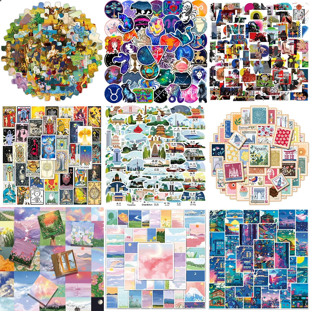 10/30/50PCS Cartoon Art Illustration Stickers Series Anime Wind Night Scene Graffiti Loptop Luggage Helmet Decoration Wholesale