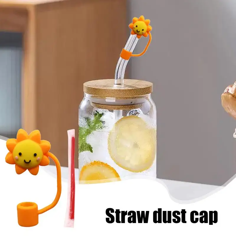 Straw Cover For Cup Cartoon Drinking Straw Tip Lids Reusable Straw Caps Silicone Cup Accessories For Home School Studio Travel